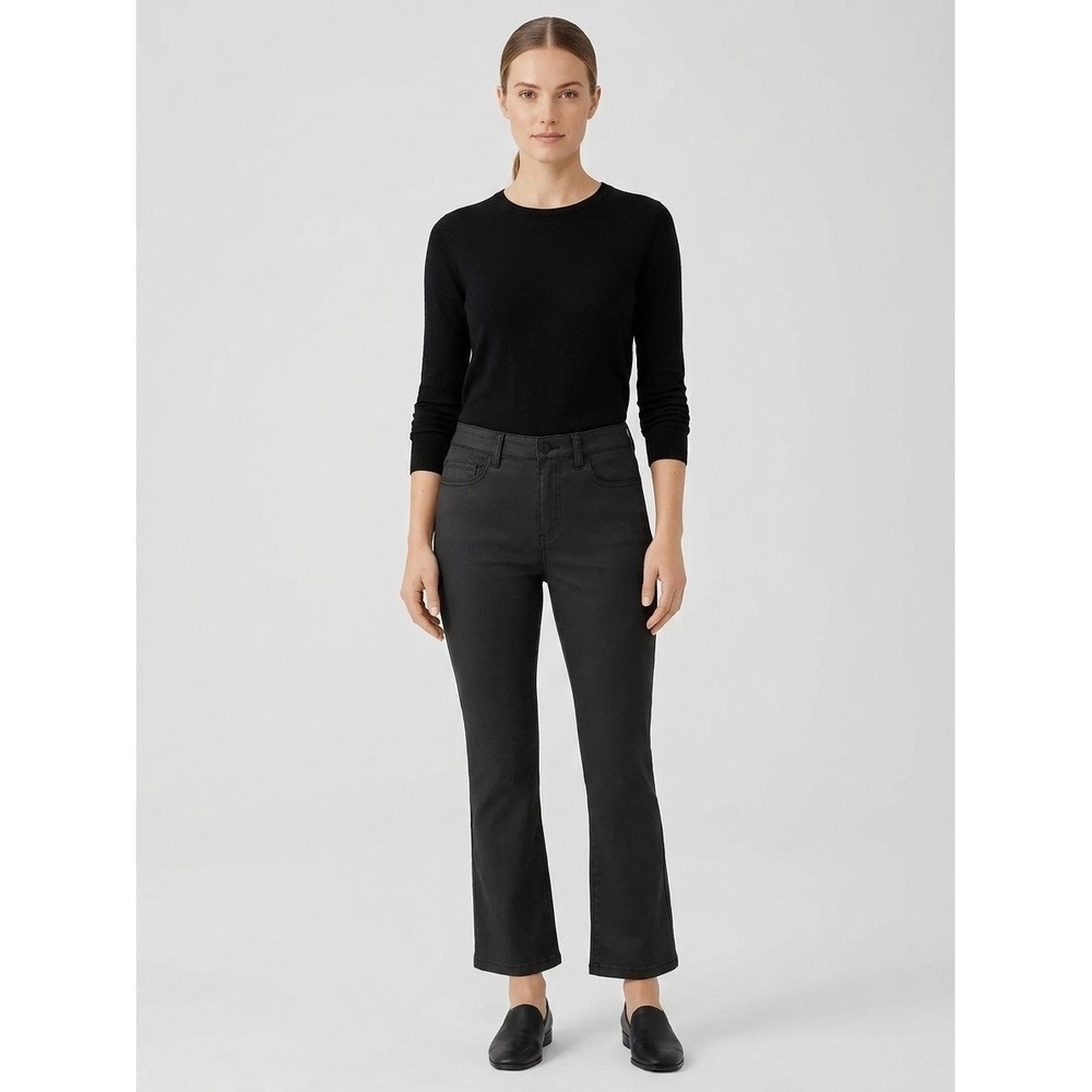 Eileen Fisher Black Organic Cotton Blend Kick Flare Cropped Jeans Size 2